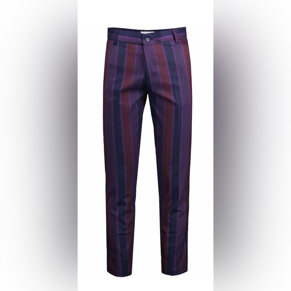 MADCAP ENGLAND Offbeat Slim Leg Purple Stripe Trousers Retro Men’s 34S